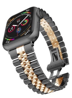 Stainless Steel Replacement Band for Apple Watch Ultra 49mm, 45mm, 44mm, 42mm – Metal Bracelet Compatible with Series 8/7/6/5/4/3/2/SE (Black+Rose Gold)