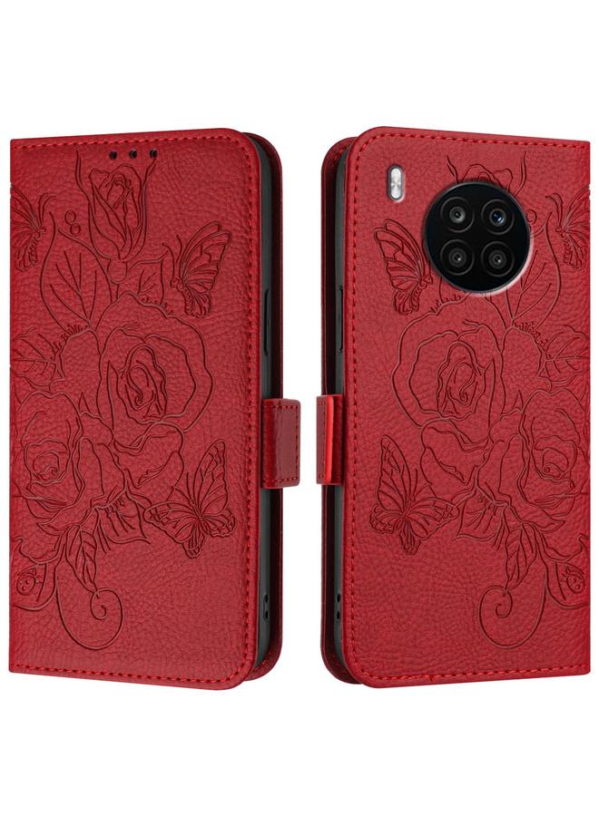 S-TOP Case For Honor 50 Lite / Huawei nova 8i Embossed Rose RFID Anti-theft Leather Phone Case - Image 2