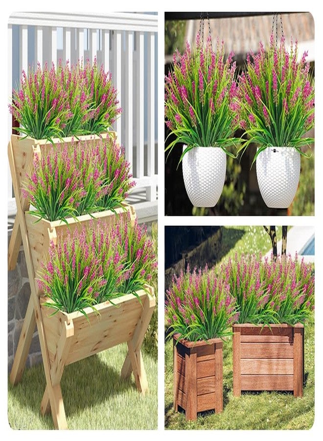 obbsie 12 Bundles Artificial Plants Outdoor, 18.2" UV Resistant Faux Monkey Grass Greenery Stems No Fade Faux Plastic Flowers Shrubs for Home Weddings Garden Porch Front Patio Office Decor - rose Red - Image 5