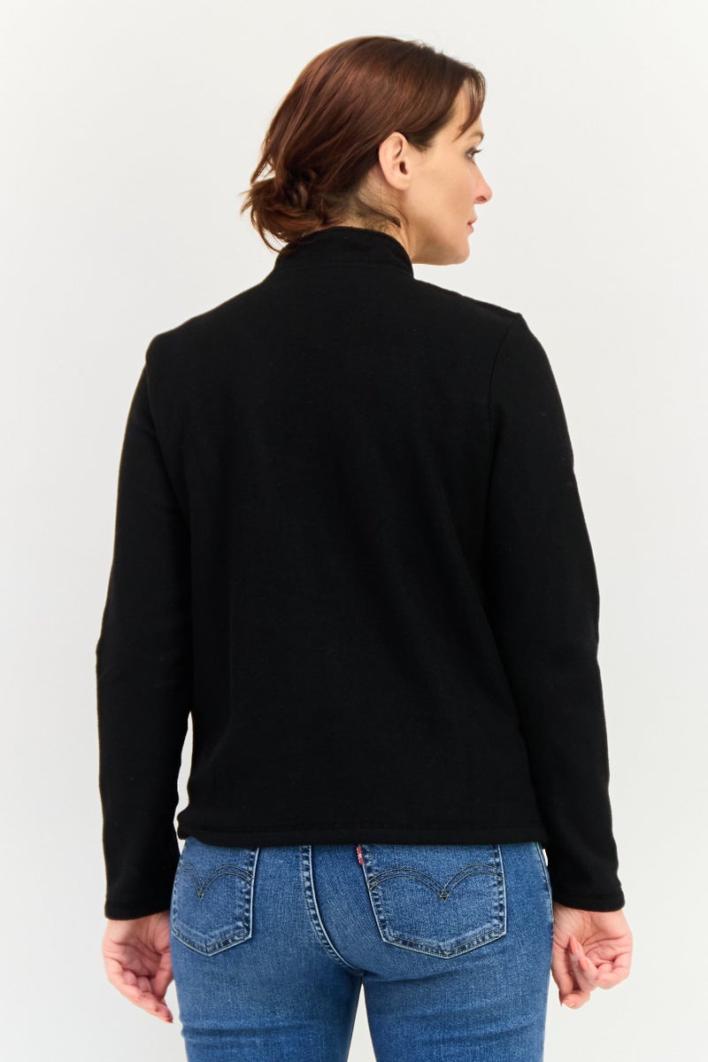 DeFacto Women Mock Neck Long Sleeve Embroidered Logo Sweatshirt, Black - Image 3