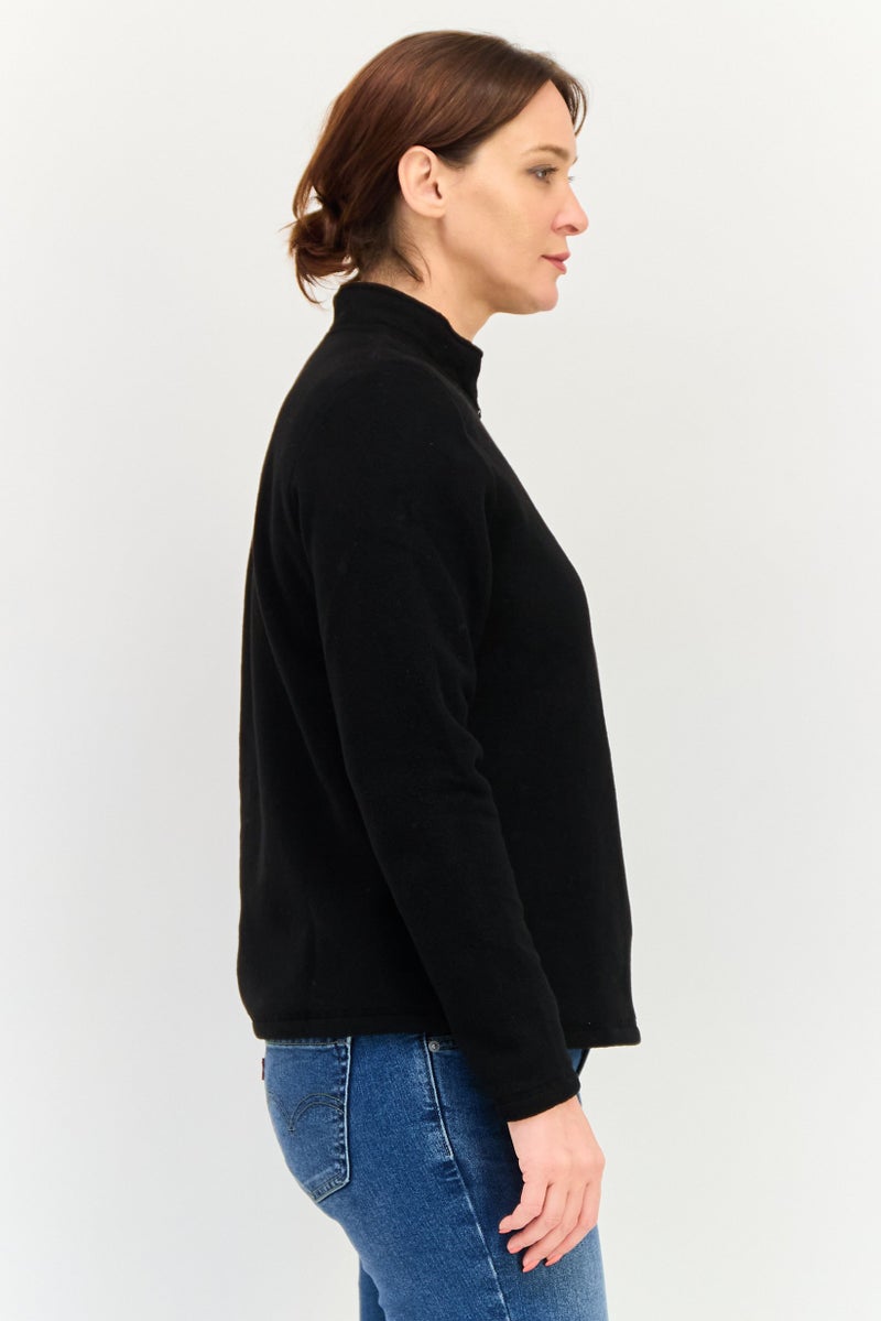 DeFacto Women Mock Neck Long Sleeve Embroidered Logo Sweatshirt, Black - Image 2