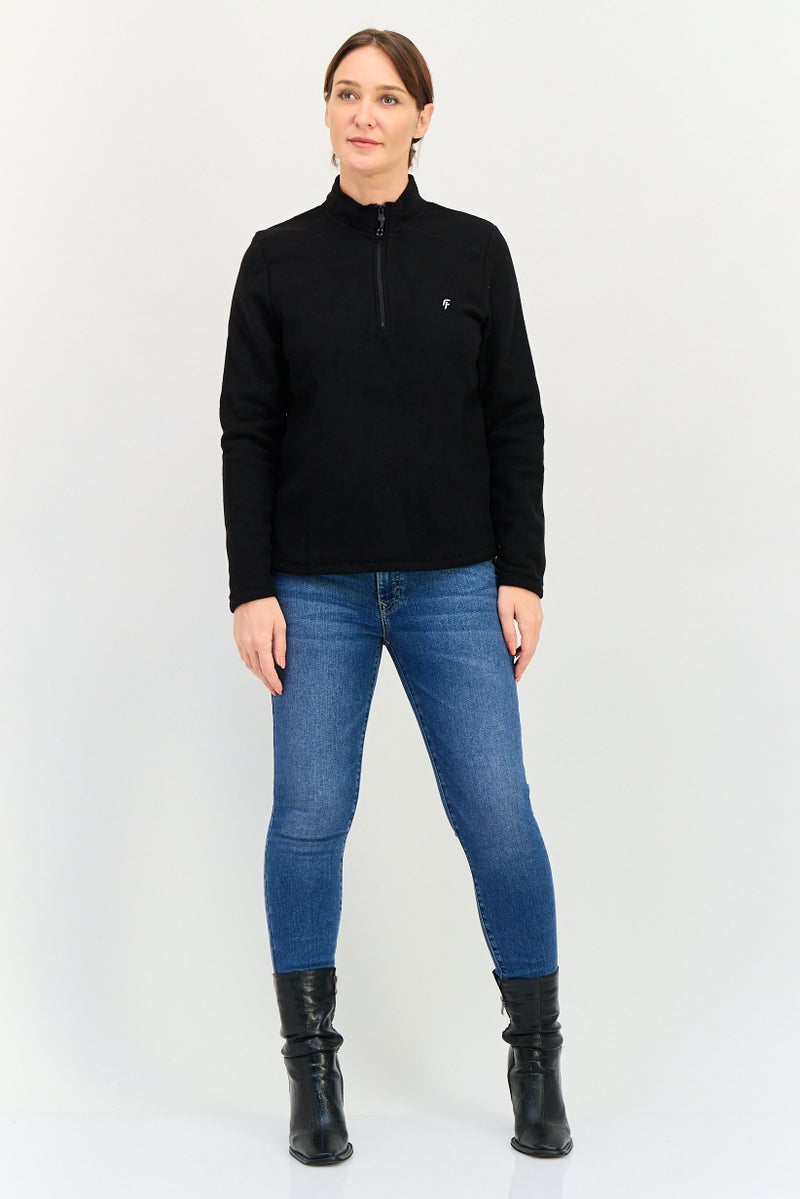 DeFacto Women Mock Neck Long Sleeve Embroidered Logo Sweatshirt, Black - Image 4