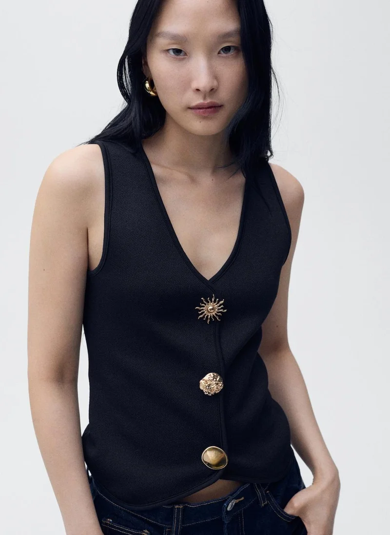 مانجو Knitted Waistcoat With Jewel Buttons