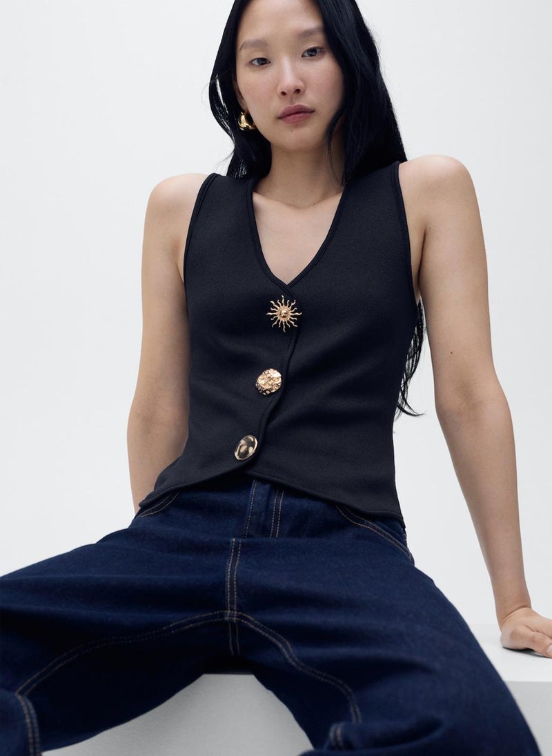 MANGO Knitted Waistcoat With Jewel Buttons - Image 3