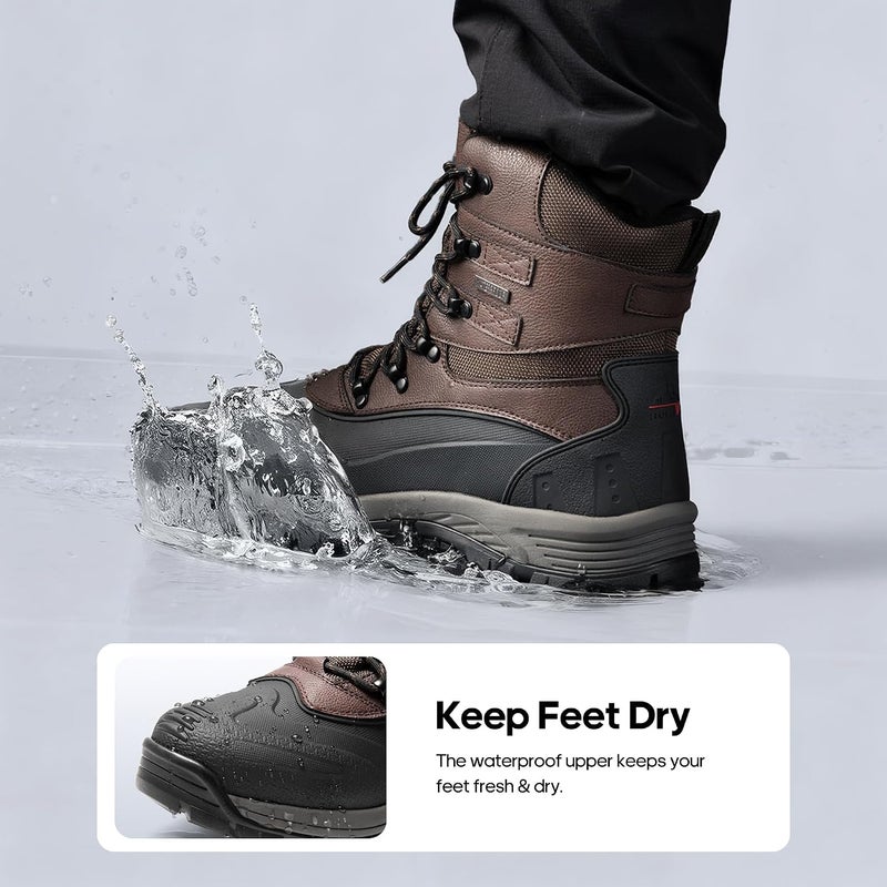 NORTIV 8 Men's Insulated Waterproof Construction Hiking Boots - Dark Brown/Black - Image 5