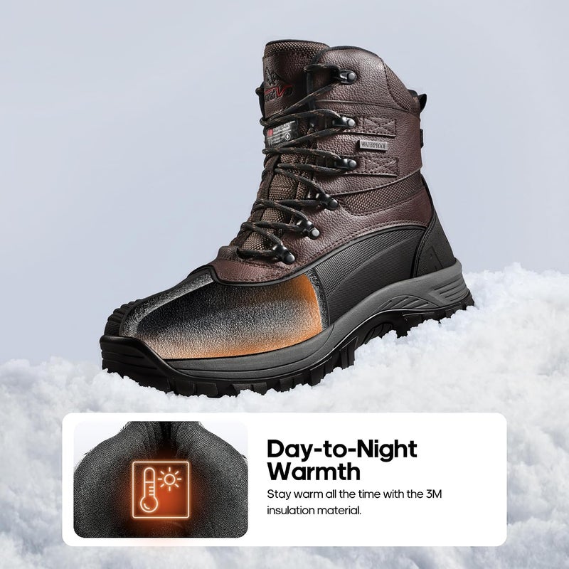 NORTIV 8 Men's Insulated Waterproof Construction Hiking Boots - Dark Brown/Black - Image 4