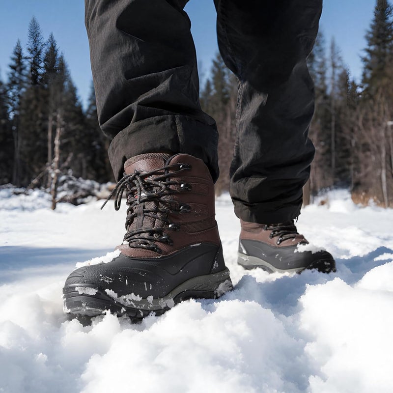 NORTIV 8 Men's Insulated Waterproof Construction Hiking Boots - Dark Brown/Black - Image 2