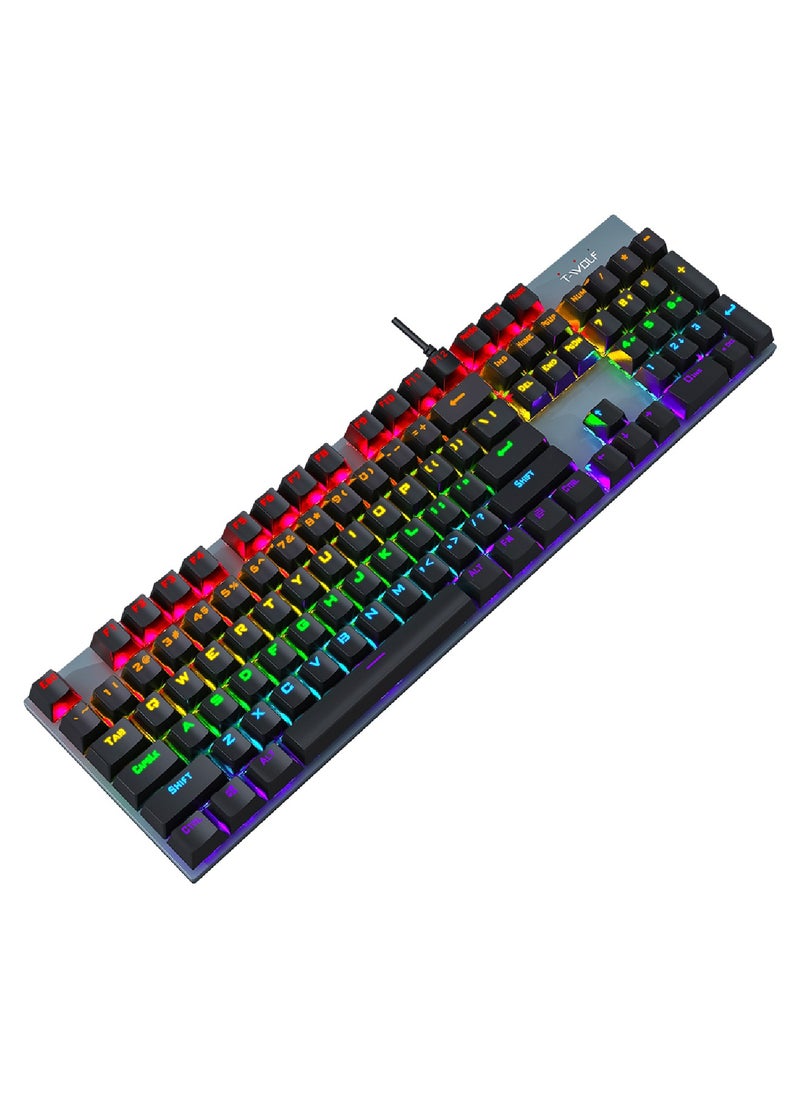 T-WOLF - Wired Mechanical Keyboard With 104 Keys Ultra Slim Rgb Backlit For Gaming And Office - Image 1