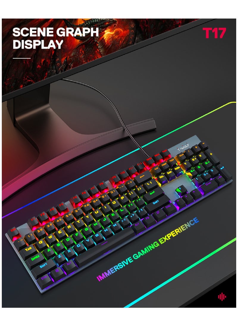 T-WOLF - Wired Mechanical Keyboard With 104 Keys Ultra Slim Rgb Backlit For Gaming And Office - Image 1