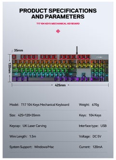 T-WOLF Wired Mechanical Keyboard With 104 Keys Ultra Slim Rgb Backlit For Gaming And Office  - Image 2