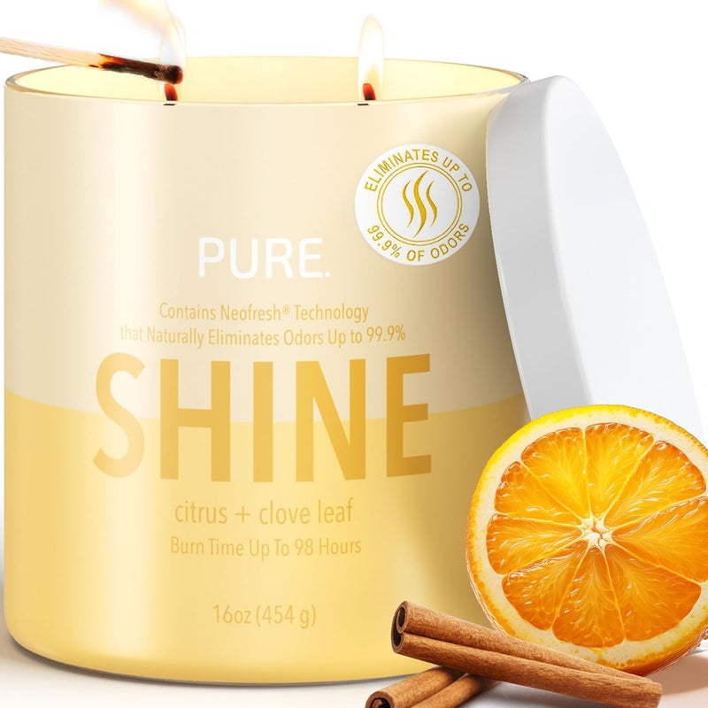 Candle-Lite Pure Citrus & Clove Leaf Scented Candles, Mothers Day Gifts for Mom, Odor-Eliminating Neofresh Technology 99.9%, 16 oz 2-Wick Jar, 98 Hours Burn Time