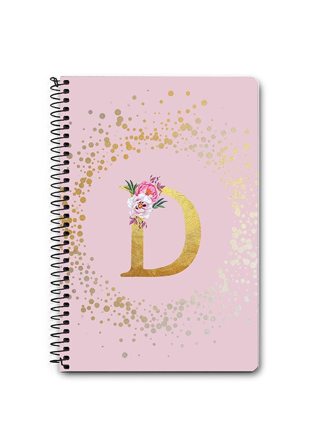Stylizedd Designer A5 Spiral Notebook Memo Notepad Journal - Custom Monogram Initial Letter Floral Pattern Alphabet - D - Pink  - Image 1