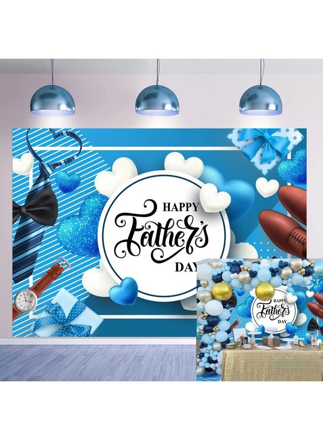 WANGRJ Happy Father's Day Backdrop Blue White Heart Stripe Tie Father's Day Party Background I Love Dad Thank You Daddy Man Festival Family Photography Decoration Supplies 8x6FT - Image 1