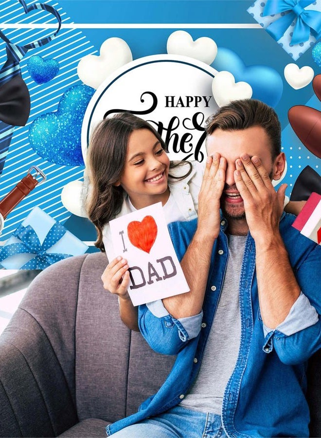 WANGRJ Happy Father's Day Backdrop Blue White Heart Stripe Tie Father's Day Party Background I Love Dad Thank You Daddy Man Festival Family Photography Decoration Supplies 8x6FT - Image 5