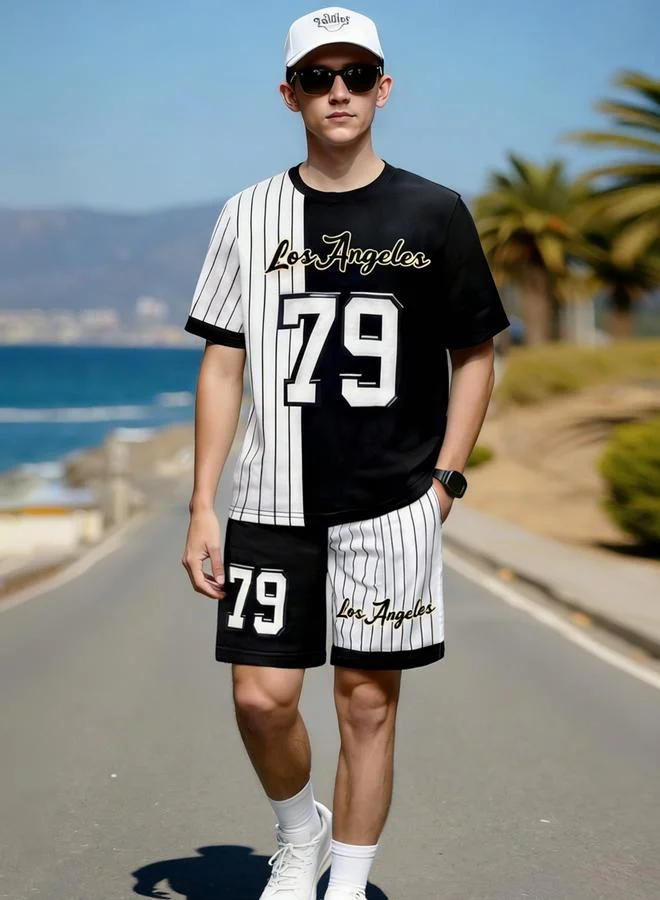 تايك تو Men Printed Short Sleeve T-Shirt and Shorts Co-Ords