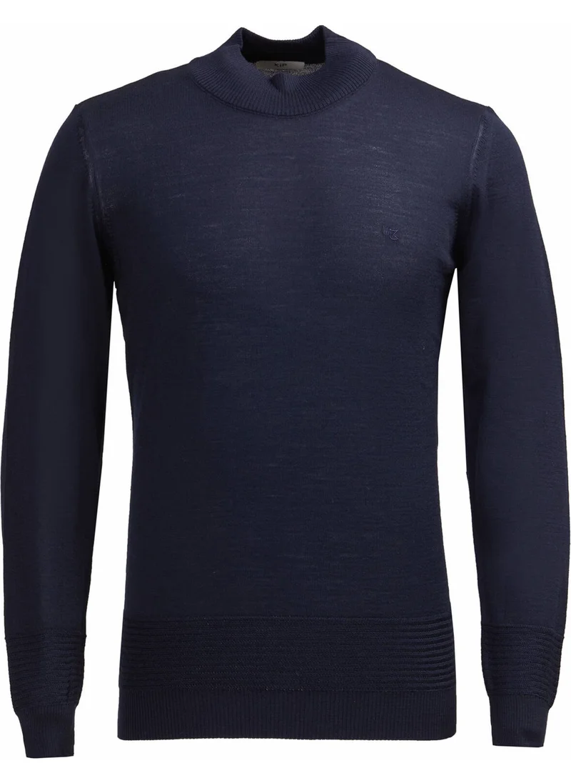 Kip Navy Blue Half Turtleneck Wool Blend Knitwear