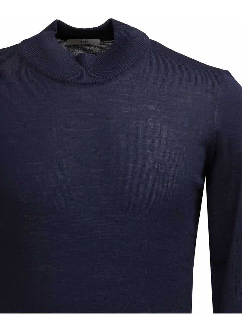 Kip Navy Blue Half Turtleneck Wool Blend Knitwear