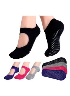 Excefore Non Slip Grip Yoga Socks for Women Skid Pilates, Ballet, Dance, Barefoot Workout(4 PCS)  - Image 1