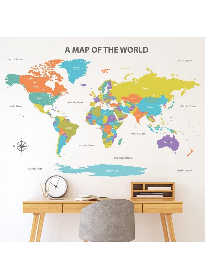 ديكو وال ملصقات حائط ملونة لخريطة العالم من DECOWALL DL3-2302، لوحة فنية، ديكور نسيجي، تاريخي، كبير الحجم للأطفال، السفر، الحمام، الاستمتاع، ورق جدران، منزل عتيق، غرفة المعيشة، غرفة النوم، حضانة الأطفال - Image 2