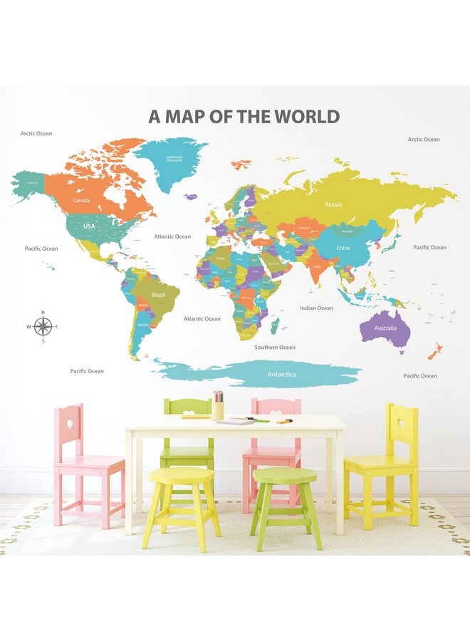 ديكو وال ملصقات حائط ملونة لخريطة العالم من DECOWALL DL3-2302، لوحة فنية، ديكور نسيجي، تاريخي، كبير الحجم للأطفال، السفر، الحمام، الاستمتاع، ورق جدران، منزل عتيق، غرفة المعيشة، غرفة النوم، حضانة الأطفال - Image 3