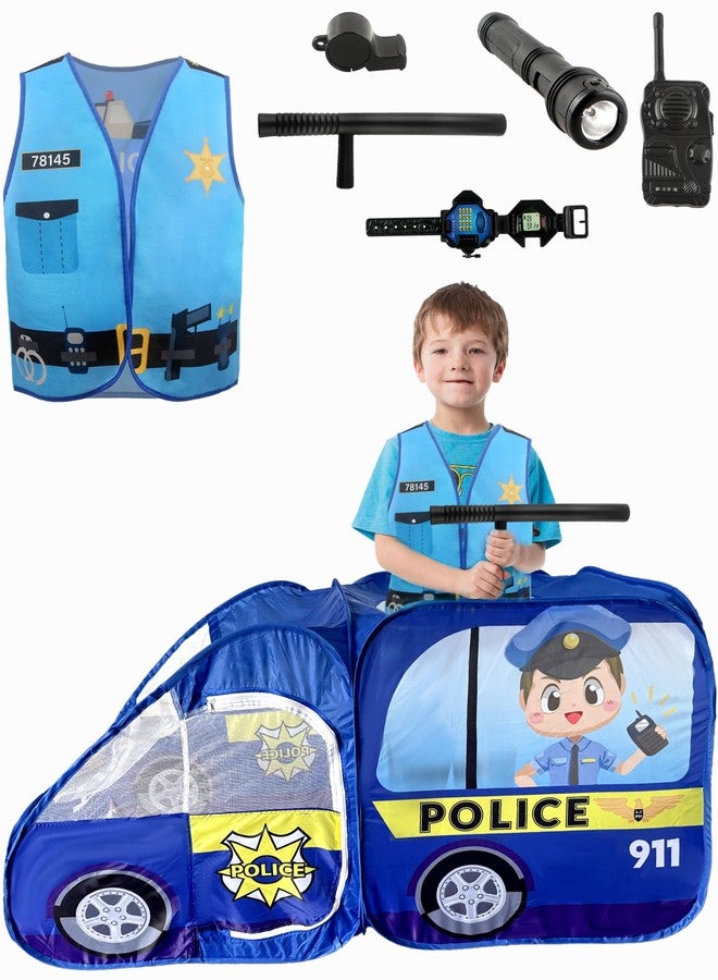 Fahacop 7 Pcs Kids Police Car Pop Up Play Tent Police Playset Police Vest Hat Policeman Officer Vest Costume for Boys Girls - Image 1
