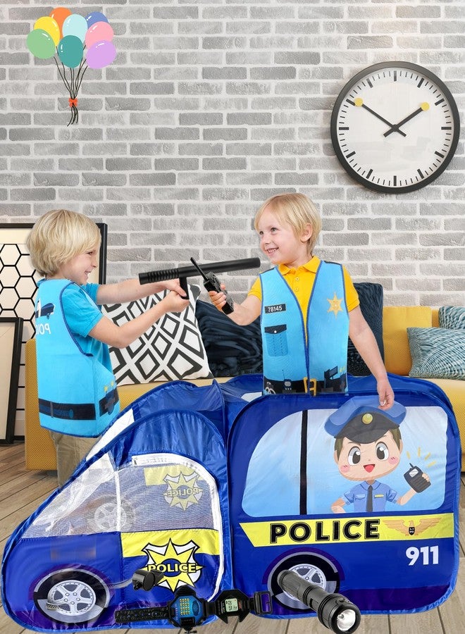 Fahacop 7 Pcs Kids Police Car Pop Up Play Tent Police Playset Police Vest Hat Policeman Officer Vest Costume for Boys Girls - Image 4