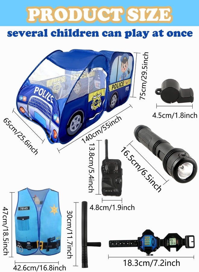 Fahacop 7 Pcs Kids Police Car Pop Up Play Tent Police Playset Police Vest Hat Policeman Officer Vest Costume for Boys Girls - Image 2