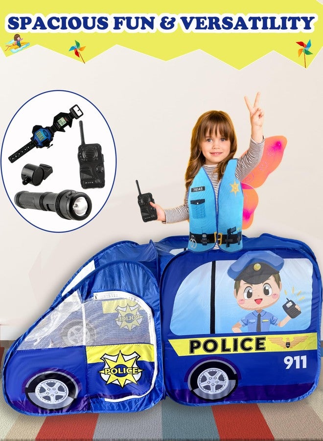 Fahacop 7 Pcs Kids Police Car Pop Up Play Tent Police Playset Police Vest Hat Policeman Officer Vest Costume for Boys Girls - Image 3