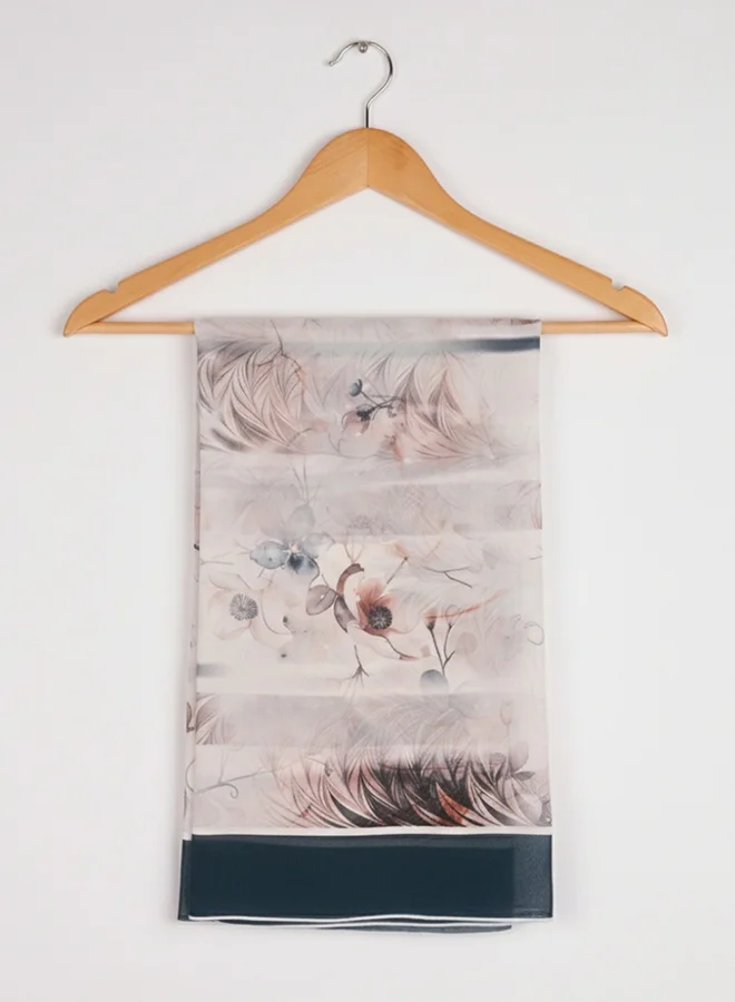 عبايات لمحة طرحة شيفون مطبوعة – رمادي بإطار كحلي