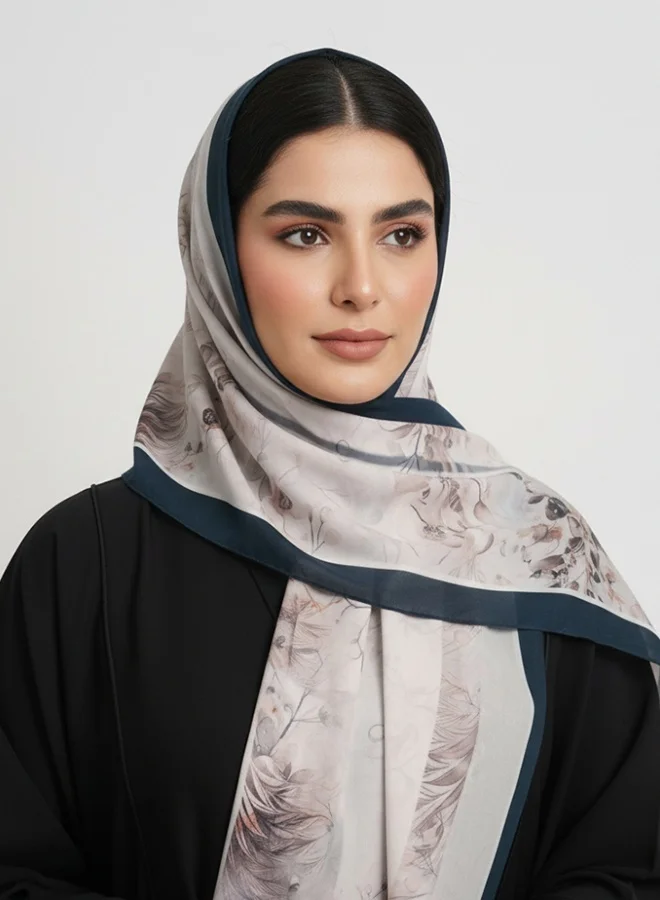 عبايات لمحة طرحة شيفون مطبوعة – رمادي بإطار كحلي