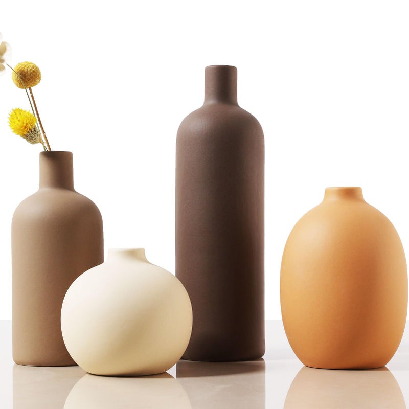 Joeabor Ceramic Vase Set of 4 - Handcrafted Ceramic Vases for Home Decor & Shelf - Modern Farmhouse Decor for Kitchen, Office, Bedroom & Living Room Decorative Objects for Mantel, Table Centerpieces - Image 1