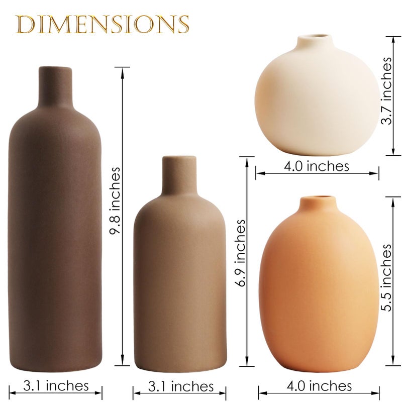 Joeabor Ceramic Vase Set of 4 - Handcrafted Ceramic Vases for Home Decor & Shelf - Modern Farmhouse Decor for Kitchen, Office, Bedroom & Living Room Decorative Objects for Mantel, Table Centerpieces - Image 3