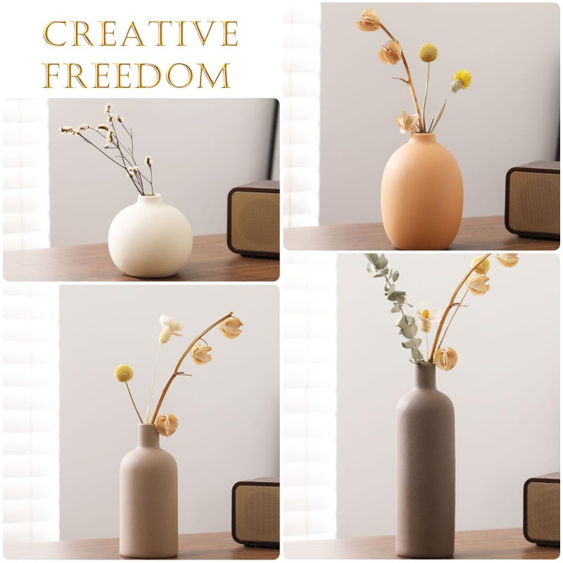 Joeabor Ceramic Vase Set of 4 - Handcrafted Ceramic Vases for Home Decor & Shelf - Modern Farmhouse Decor for Kitchen, Office, Bedroom & Living Room Decorative Objects for Mantel, Table Centerpieces - Image 5