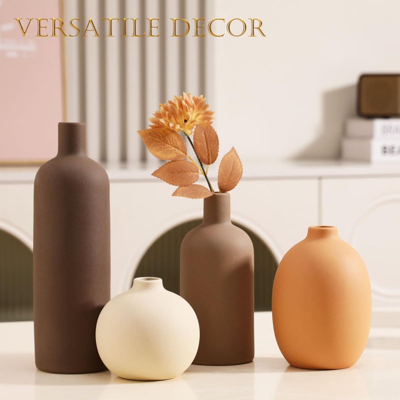 Joeabor Ceramic Vase Set of 4 - Handcrafted Ceramic Vases for Home Decor & Shelf - Modern Farmhouse Decor for Kitchen, Office, Bedroom & Living Room Decorative Objects for Mantel, Table Centerpieces - Image 2