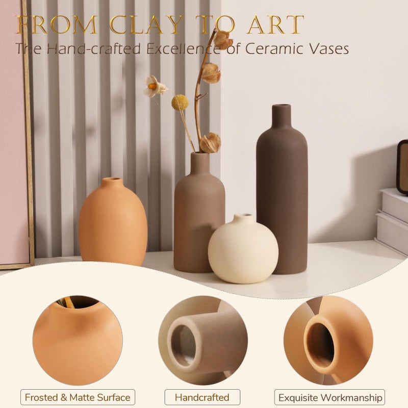 Joeabor Ceramic Vase Set of 4 - Handcrafted Ceramic Vases for Home Decor & Shelf - Modern Farmhouse Decor for Kitchen, Office, Bedroom & Living Room Decorative Objects for Mantel, Table Centerpieces - Image 4