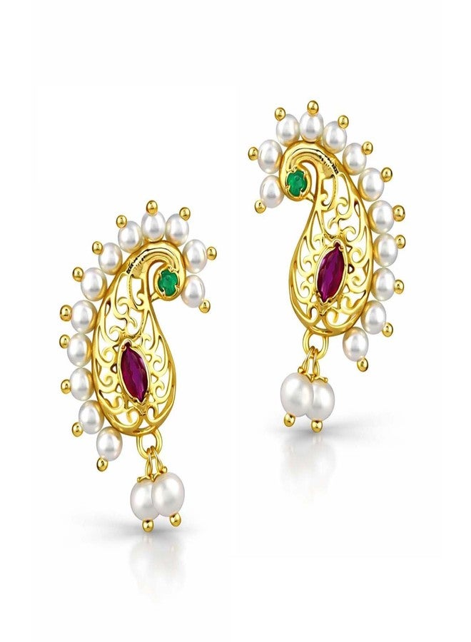 VAMA Traditional Gold Plated Antique Peacock Mor Full Kan Ear Kaan Earring Cuff Jhumka Jhumki Earrings For Women (Maharashtrian Nath Without Piercing) - Image 1