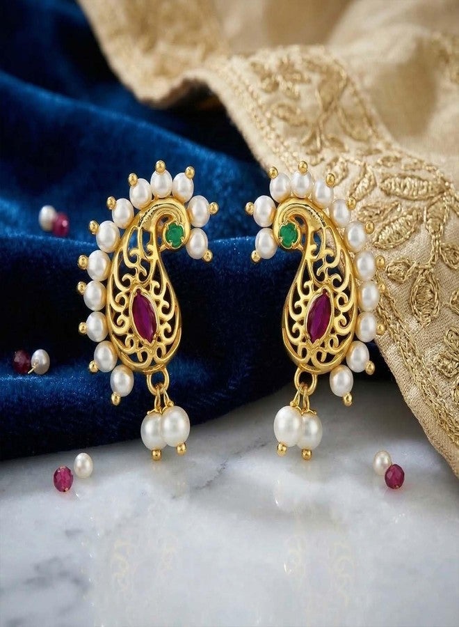 VAMA Traditional Gold Plated Antique Peacock Mor Full Kan Ear Kaan Earring Cuff Jhumka Jhumki Earrings For Women (Maharashtrian Nath Without Piercing) - Image 4