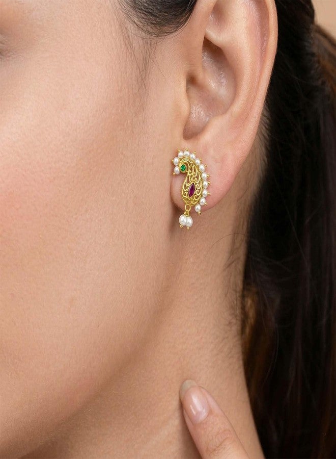 VAMA Traditional Gold Plated Antique Peacock Mor Full Kan Ear Kaan Earring Cuff Jhumka Jhumki Earrings For Women (Maharashtrian Nath Without Piercing) - Image 2
