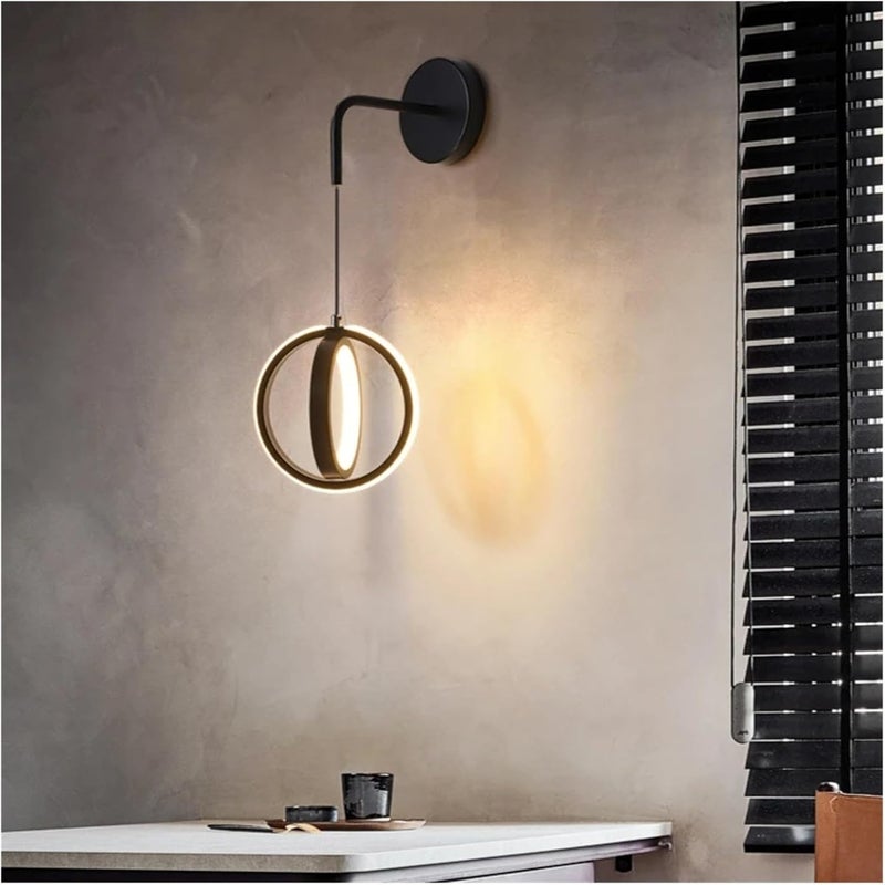 Modern LED Luxury Gold Ring Bedroom Bedside Wall Lamp Nordic Living Room Simple Creative Aisle Corridor Wall Sconces,Contemporary(Black) - Image 4
