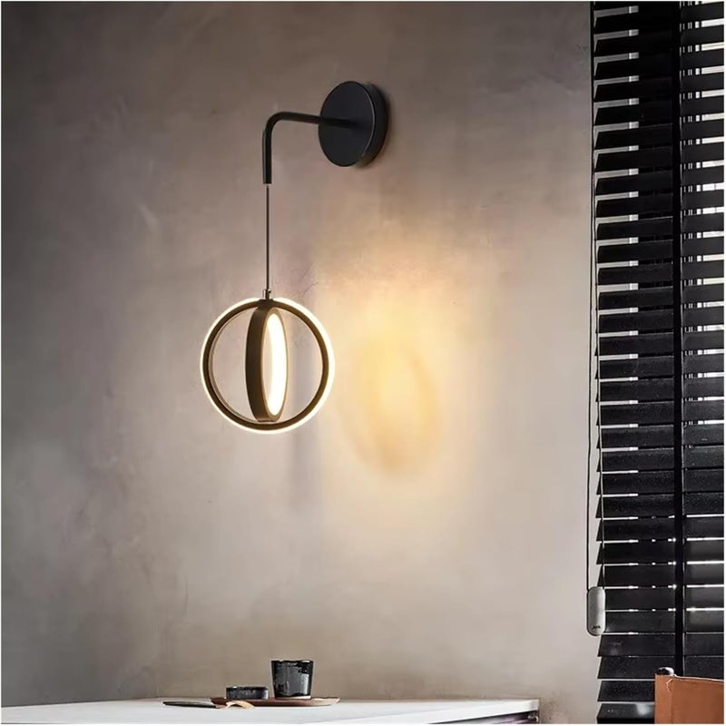 Modern LED Luxury Gold Ring Bedroom Bedside Wall Lamp Nordic Living Room Simple Creative Aisle Corridor Wall Sconces,Contemporary(Black) - Image 1