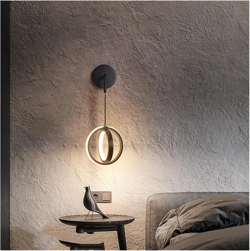 Modern LED Luxury Gold Ring Bedroom Bedside Wall Lamp Nordic Living Room Simple Creative Aisle Corridor Wall Sconces,Contemporary(Black) - Image 5
