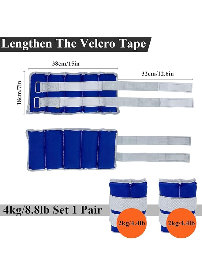 X spring Ankle Weights Set 2 PCS Adjustable Ankle Weights Strength Training Wrist and Wrist Weights Sets for Gym Fitness Workout and Runnin 4kg(8.8lb) Weighted Sandbag Wrist Weights Leg Weights - Image 4