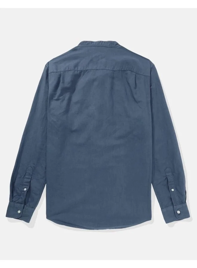 امريكان ايجل AE Band Collar Linen Button-Up Shirt