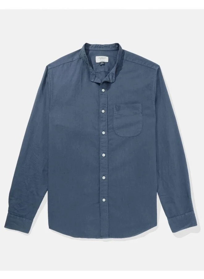 American Eagle AE Band Collar Linen Button-Up Shirt