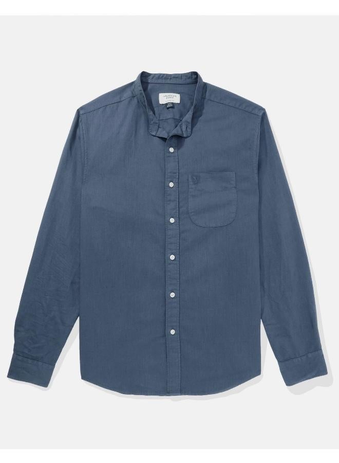 AE Band Collar Linen Button-Up Shirt