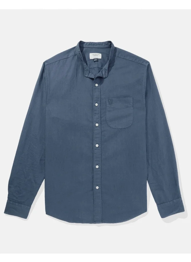 امريكان ايجل AE Band Collar Linen Button-Up Shirt