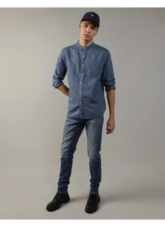 American Eagle قميص من الكتان بأزرار وياقة بشريط AE  - Image 1
