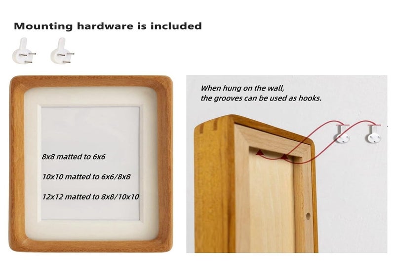 Zibrelte Natural 10x10 Picture Frame Wood with 6x6/8x8 Mat Square Wall Photo Frames 10 by 10 Made of Solid Teak Wood for Tabletop Gallery Wall Hanging - Image 2