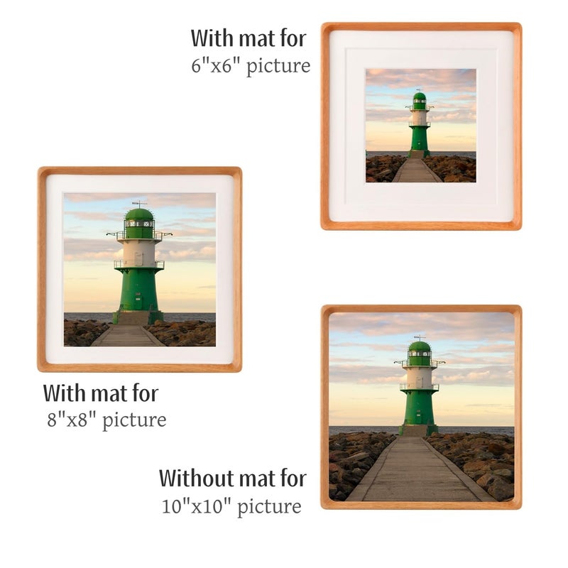 Zibrelte Natural 10x10 Picture Frame Wood with 6x6/8x8 Mat Square Wall Photo Frames 10 by 10 Made of Solid Teak Wood for Tabletop Gallery Wall Hanging - Image 4