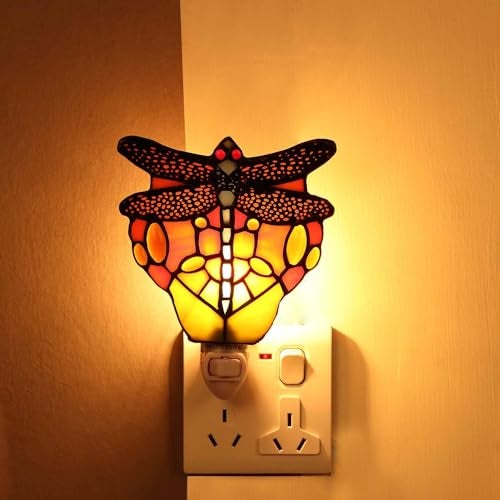 Bieye L11401 Tiffany Style Stained Glass Dragonfly Wall Lamp with Plug-in Night Light Socket for Home Decor - Image 5